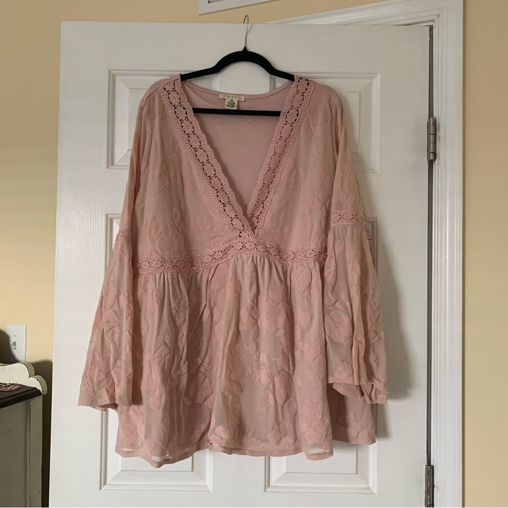 Torrid FESTI Blush Lace V-Neck Blouse